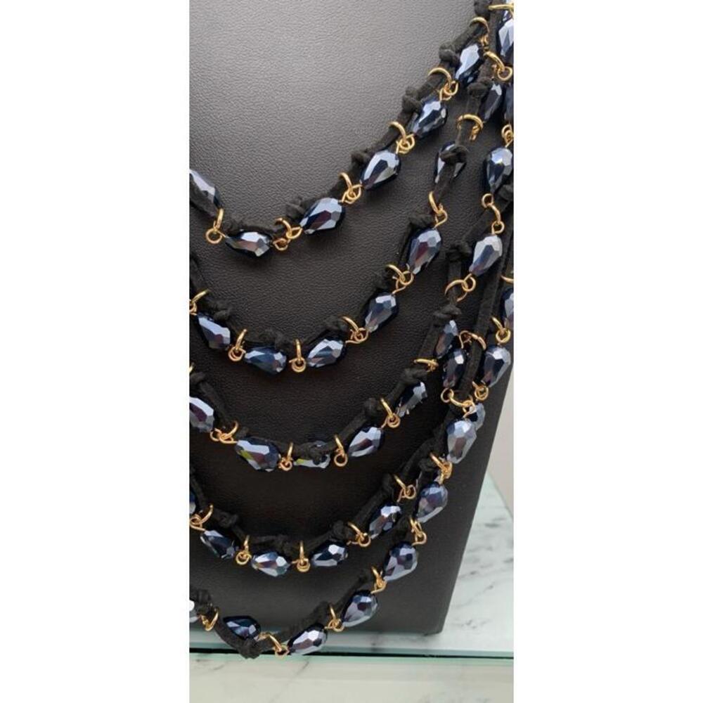 Stella & Ruby Multi-Strand Faceted Iridescent Blue Crystals Leather Necklace